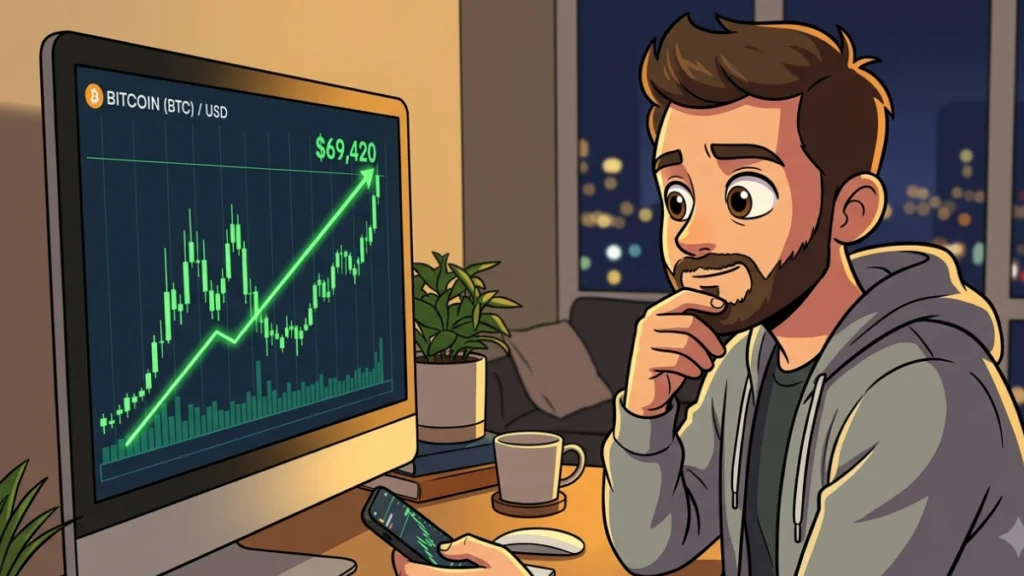 A felicidade ao Investir em Criptomoeda e ver o Bitcoin valorizar.